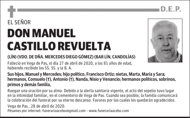 Don Manuel Castillo Revuelta Esquela Necrol Gica El Diario Monta S