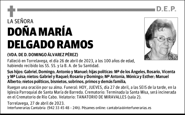 DOÑA MARÍA DELGADO RAMOS Esquela Necrológica El Diario Montañés