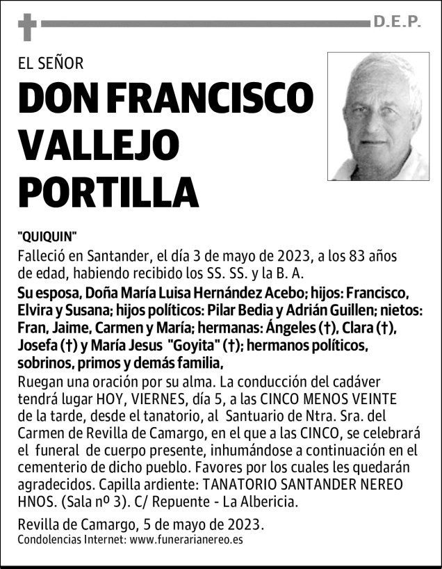 Don Francisco Vallejo Portilla Esquela Necrol Gica El Diario Monta S