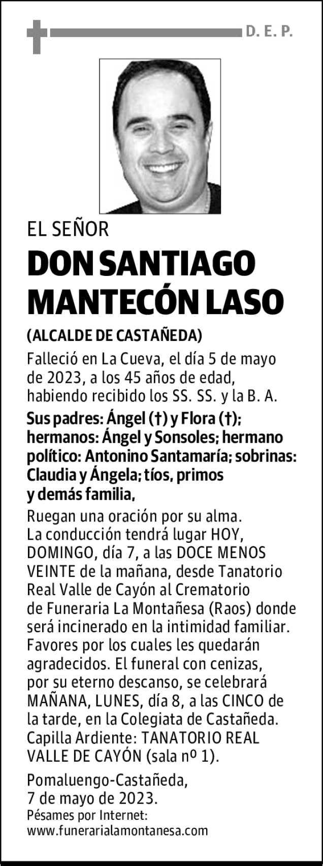 Don Santiago Mantec N Laso Esquela Necrol Gica El Diario Monta S