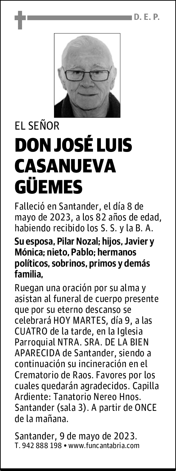 DON JOSÉ LUIS CASANUEVA GÜEMES Esquela El Diario Montañés