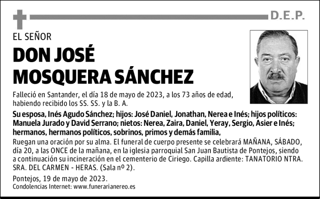 DON JOSÉ MOSQUERA SÁNCHEZ Esquela Necrológica El Diario Montañés