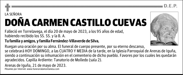 DOÑA CARMEN CASTILLO CUEVAS Esquela Necrológica El Diario Montañés