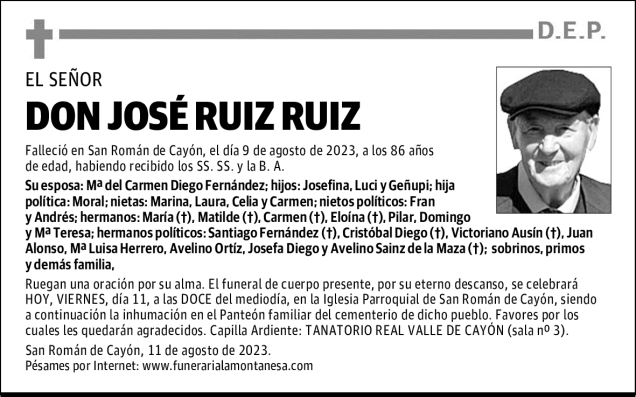 Don Jos Ruiz Ruiz Esquela Necrol Gica El Diario Monta S