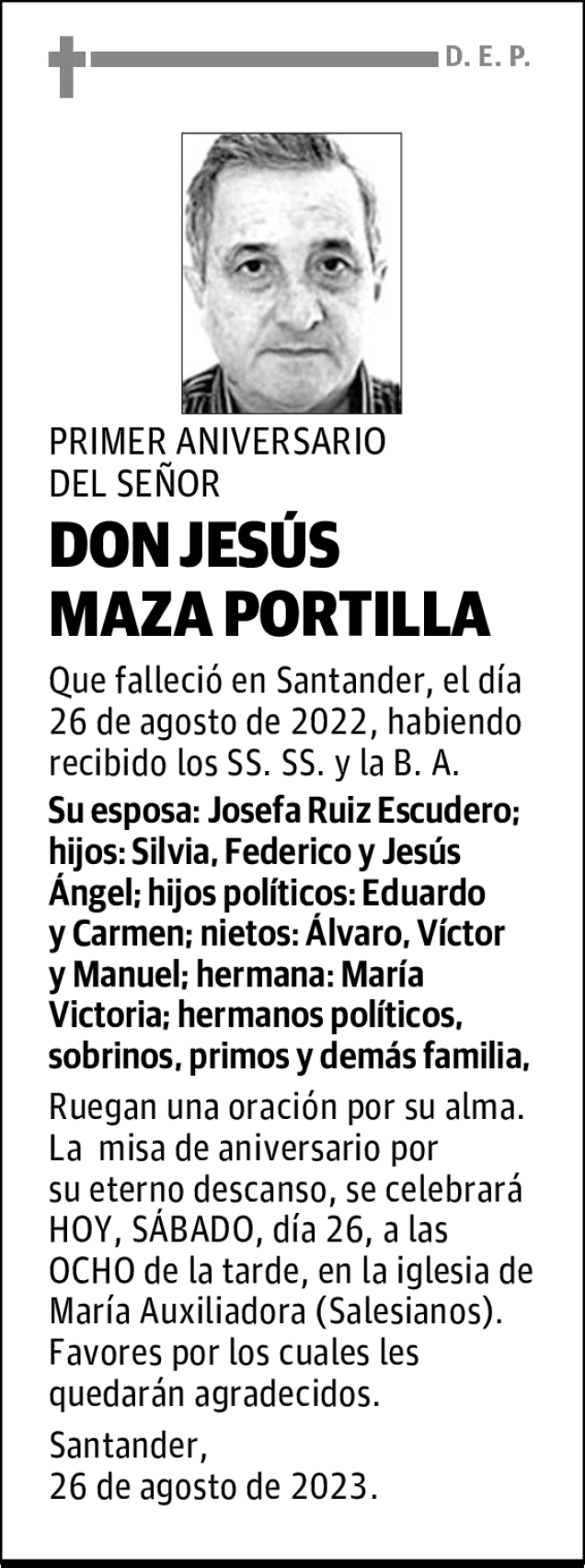 Don Jes S Maza Portilla Esquela Necrol Gica El Diario Monta S