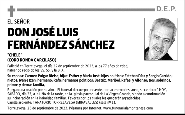 DON JOSÉ LUIS FERNÁNDEZ SÁNCHEZ Esquela Necrológica El Diario Montañés