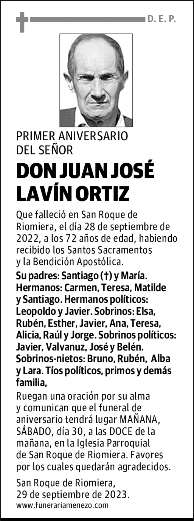 Don Juan Jos Lav N Ortiz Esquela Necrol Gica El Diario Monta S