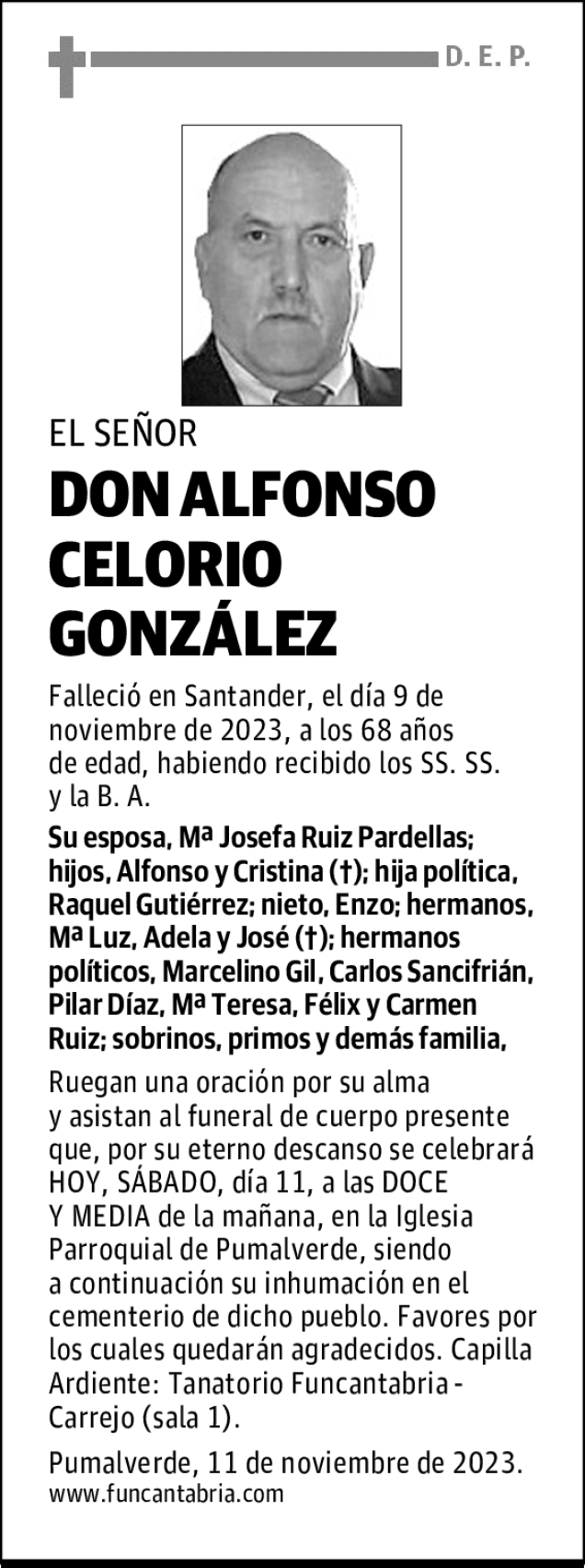 DON ALFONSO CELORIO GONZÁLEZ Esquela Necrológica El Diario Montañés