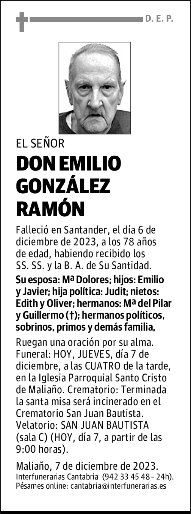 Don Emilio Gonz Lez Ram N Esquela Necrol Gica El Diario Monta S