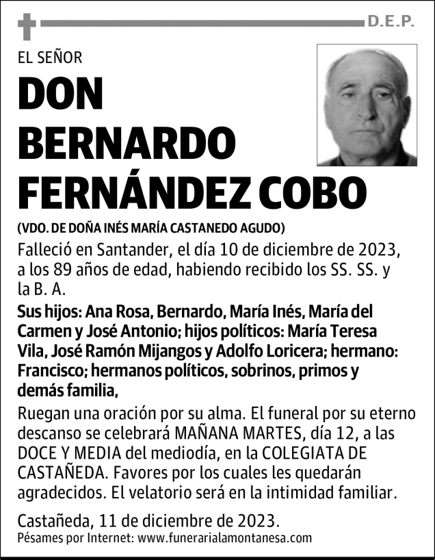 Don Bernardo Fern Ndez Cobo Esquela Necrol Gica El Diario Monta S