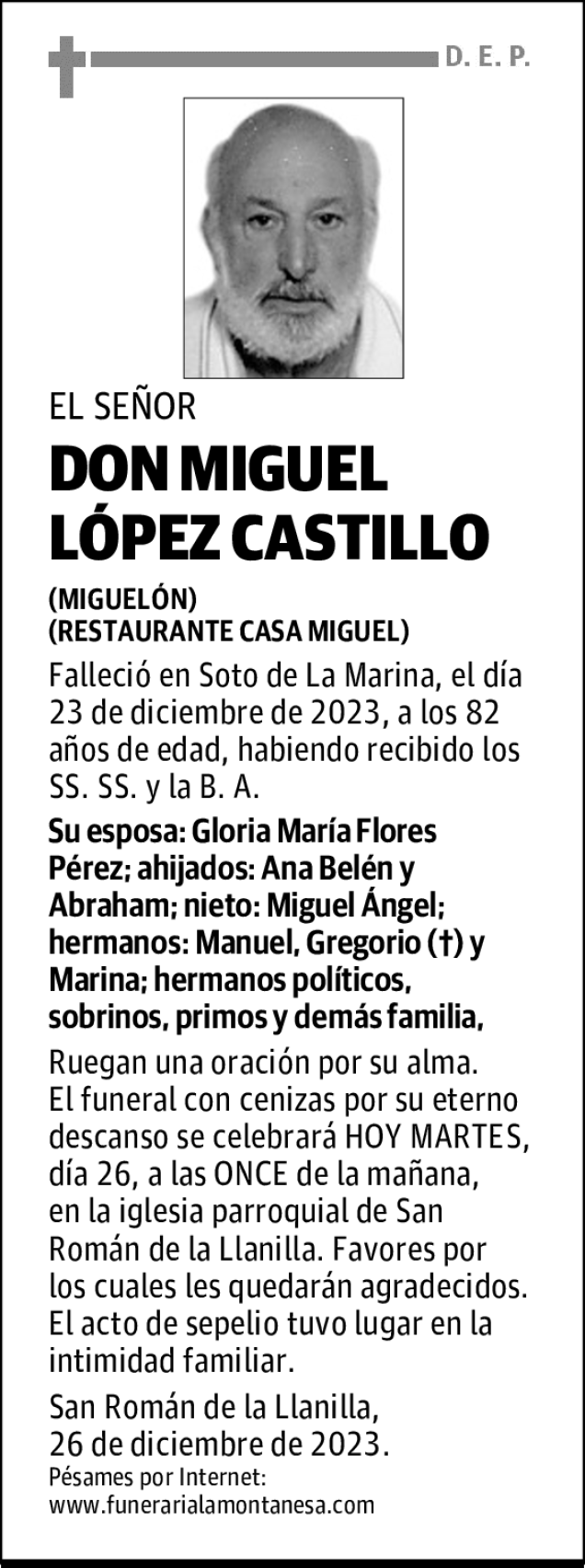 Don Miguel L Pez Castillo Esquela Necrol Gica El Diario Monta S