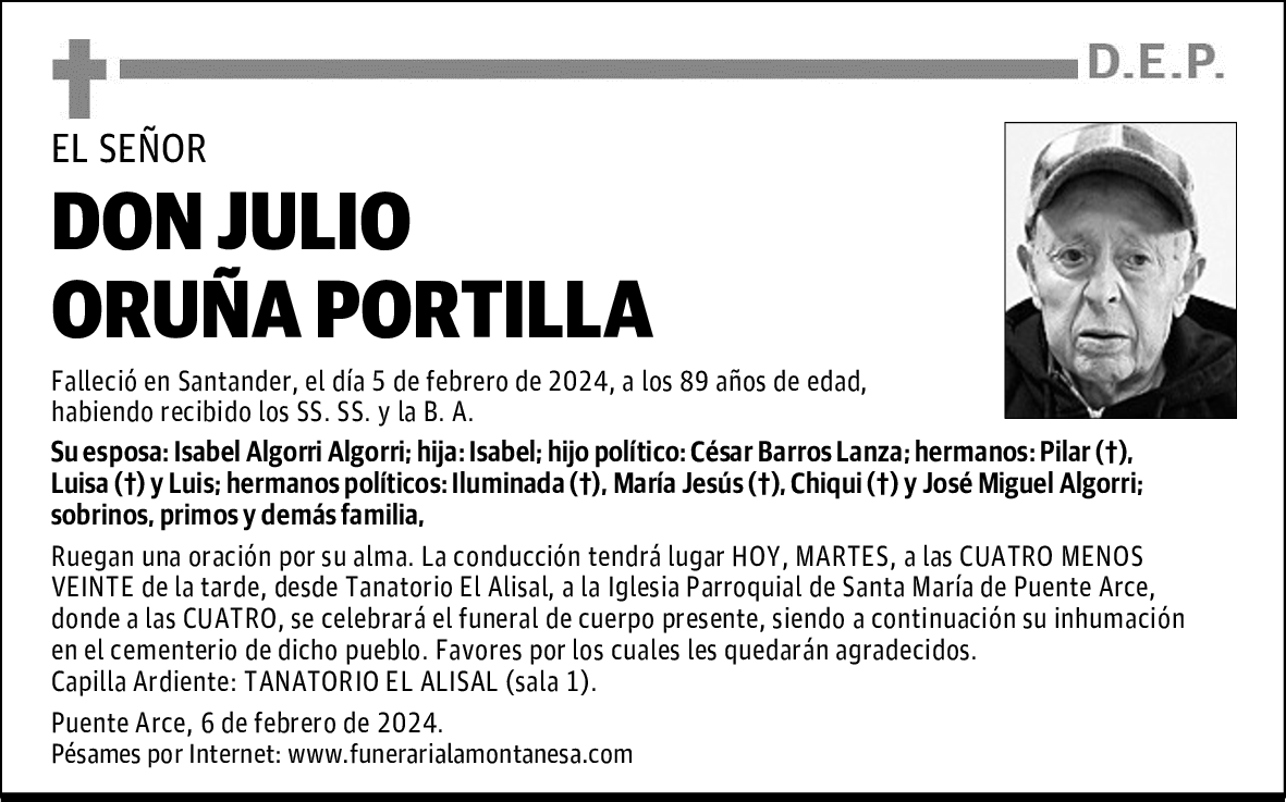 Don Julio Oru A Portilla Esquela El Diario Monta S