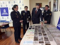 El delegado del Gobierno, Agustín Ibáñez, revisa el material incautado./SANE/