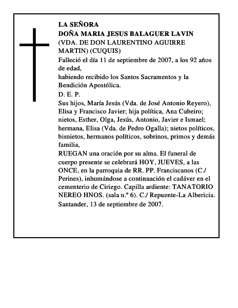 DOÑA MARIA JESUS BALAGUER LAVIN