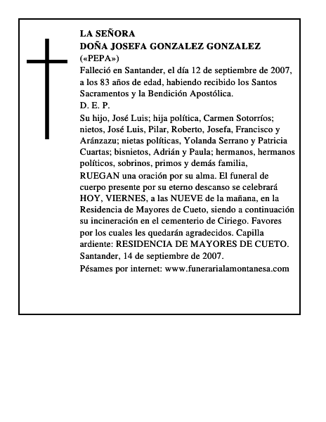 DOÑA JOSEFA GONZALEZ GONZALEZ