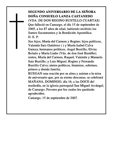 DOÑA CONSUELO LANZA CASTANEDO