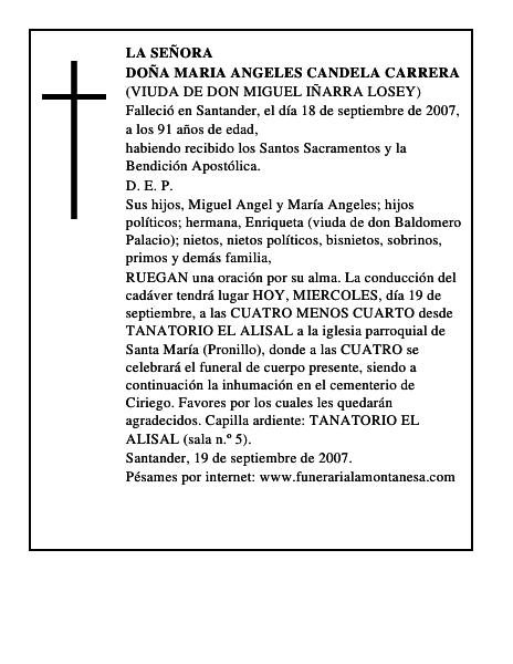 DOÑA MARIA ANGELES CANDELA CARRERA