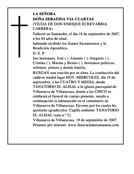 DOÑA SERAFINA VIA CUARTAS