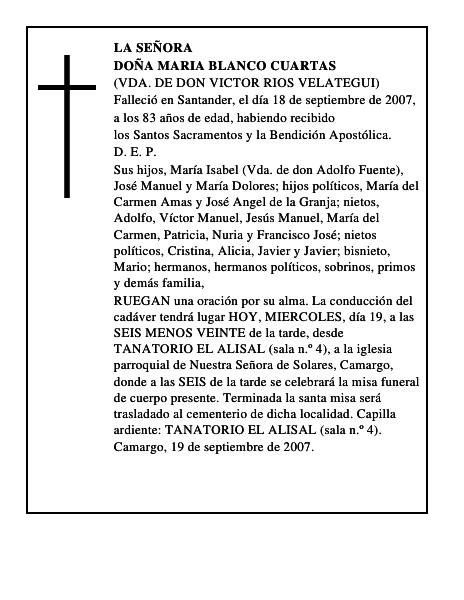 DOÑA MARIA BLANCO CUARTAS