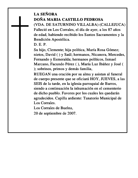 DOÑA MARIA CASTILLO PEDROSA