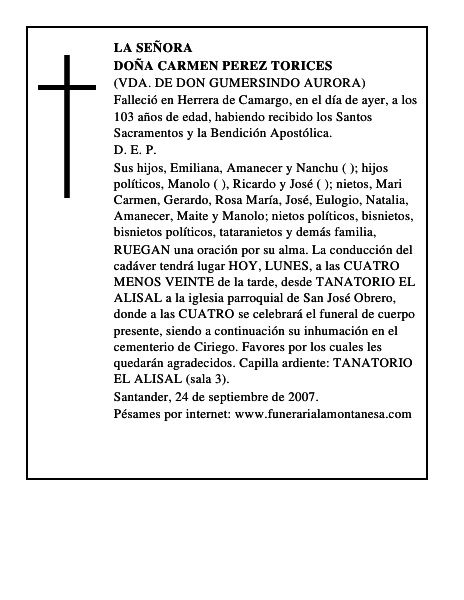 DOÑA CARMEN PEREZ TORICES