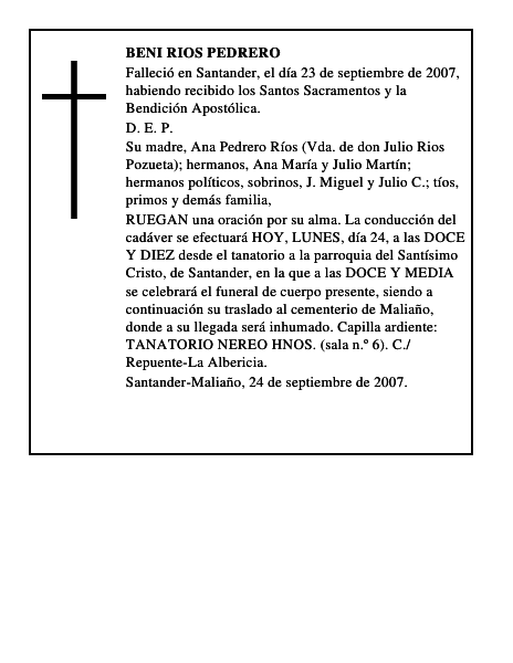 BENI RIOS PEDRERO