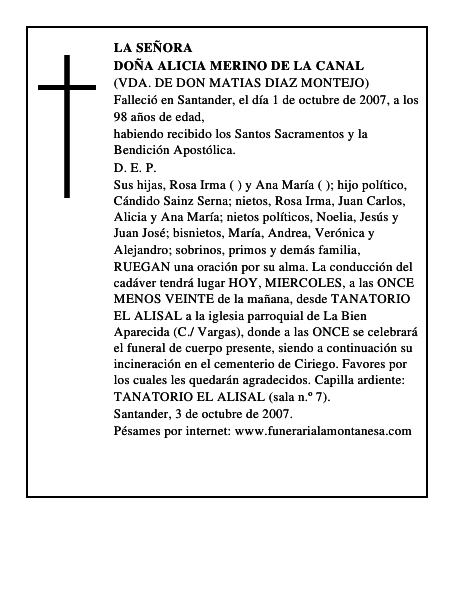 DOÑA ALICIA MERINO DE LA CANAL