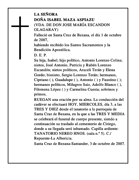 DOÑA ISABEL MAZA ASPIAZU