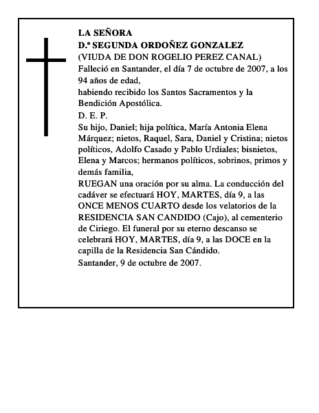 D.ª SEGUNDA ORDOÑEZ GONZALEZ