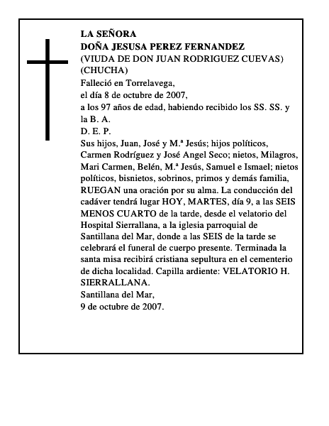 DOÑA JESUSA PEREZ FERNANDEZ
