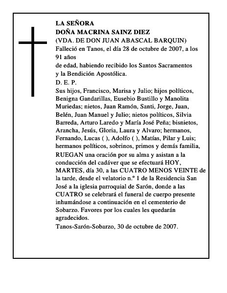 DOÑA MACRINA SAINZ DIEZ