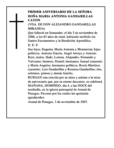 DOÑA MARIA ANTONIA GANDARILLAS CAYON