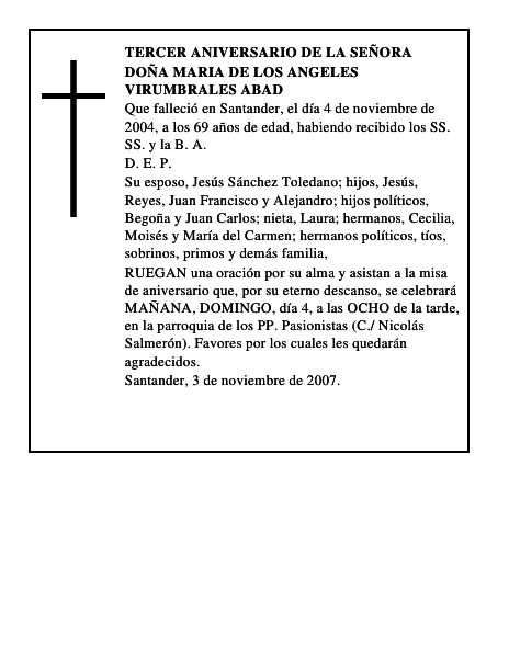 DOÑA MARIA DE LOS ANGELES VIRUMBRALES ABAD