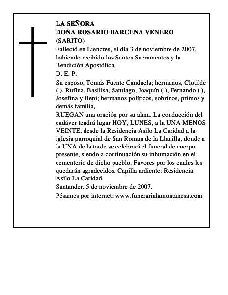 DOÑA ROSARIO BARCENA VENERO