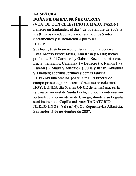 DOÑA FILOMENA NUÑEZ GARCIA