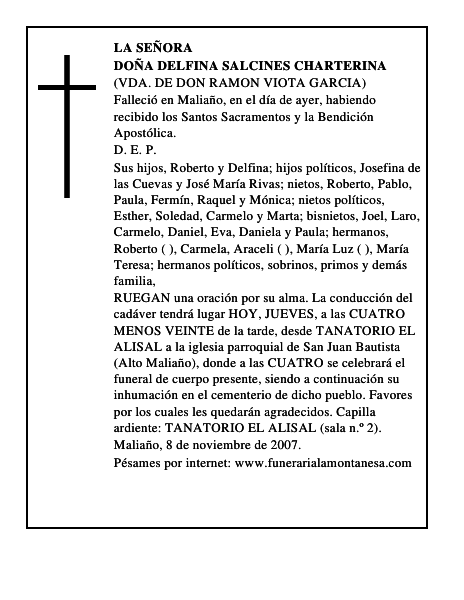 DOÑA DELFINA SALCINES CHARTERINA