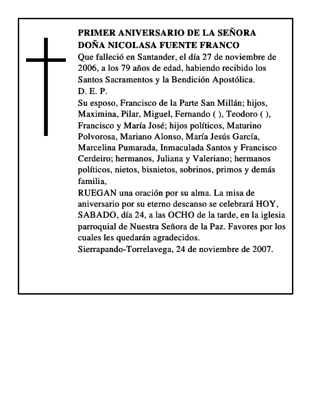 DOÑA NICOLASA FUENTE FRANCO