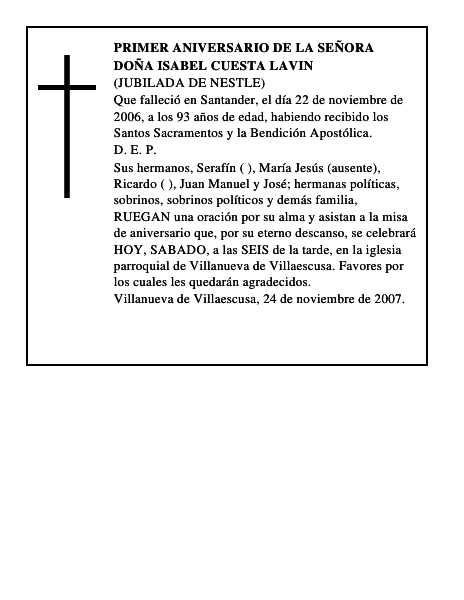 DOÑA ISABEL CUESTA LAVIN