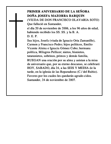 DOÑA JOSEFA MAZORRA BARQUIN