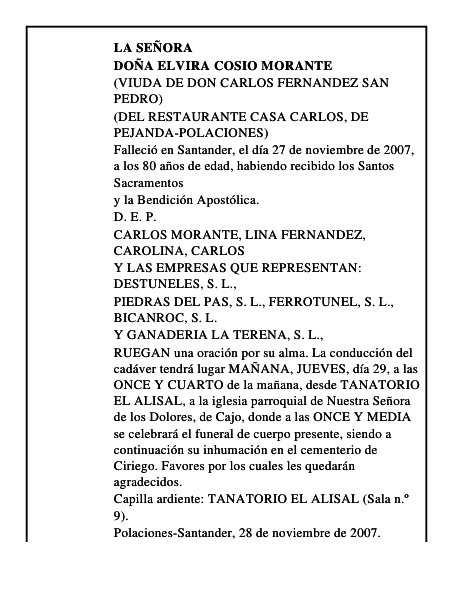 DOÑA ELVIRA COSIO MORANTE