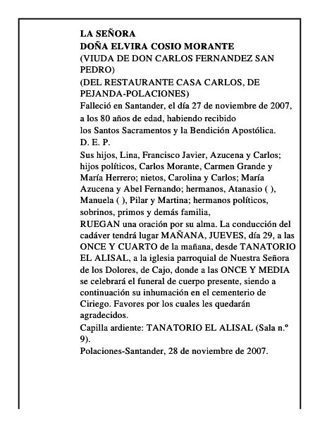 DOÑA ELVIRA COSIO MORANTE