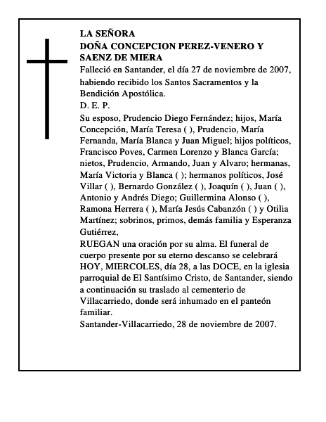 DOÑA CONCEPCION PEREZ-VENERO Y SAENZ DE MIERA