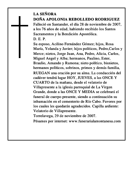 DOÑA APOLONIA REBOLLEDO RODRIGUEZ