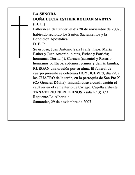 DOÑA LUCIA ESTHER ROLDAN MARTIN