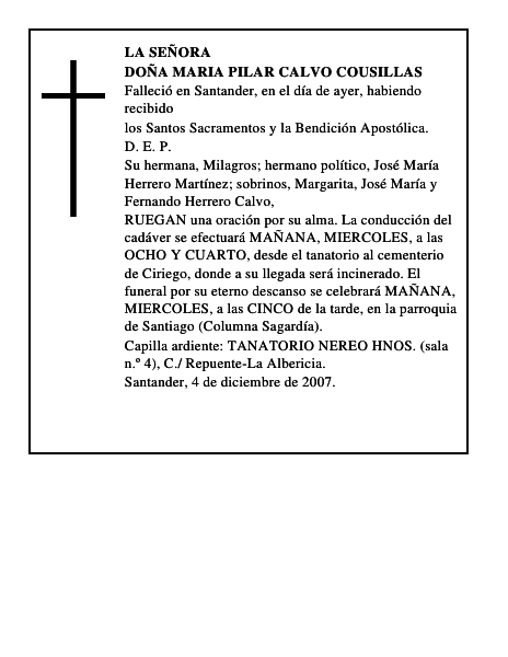 DOÑA MARIA PILAR CALVO COUSILLAS