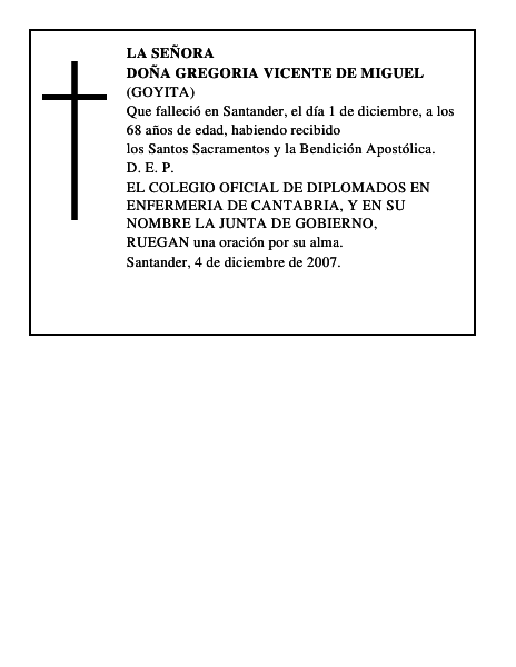 DOÑA GREGORIA VICENTE DE MIGUEL