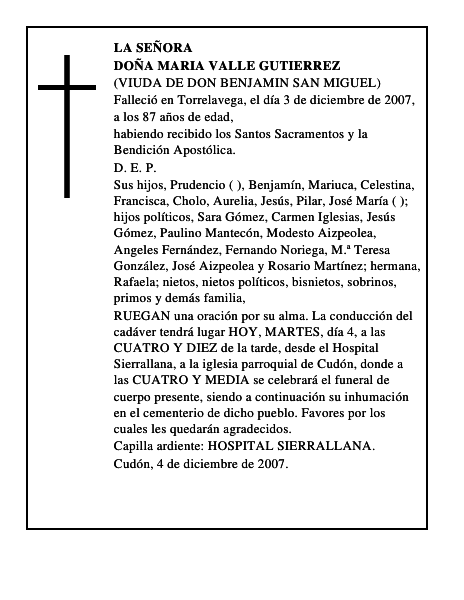 DOÑA MARIA VALLE GUTIERREZ