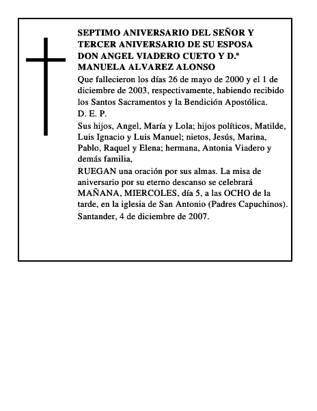 DON ANGEL VIADERO CUETO y D.ª MANUELA ALVAREZ ALONSO