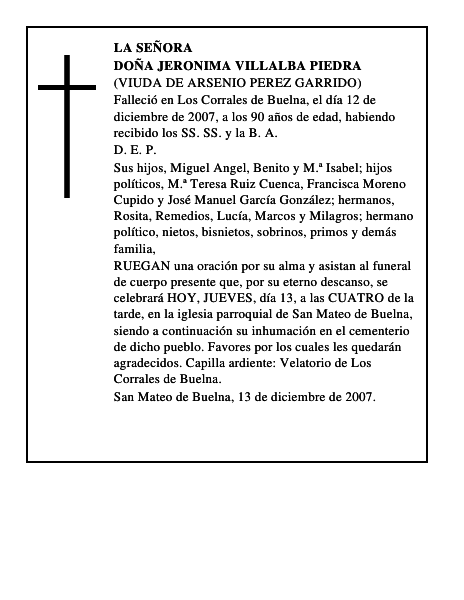 DOÑA JERONIMA VILLALBA PIEDRA
