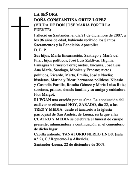 DOÑA CONSTANTINA ORTIZ LOPEZ